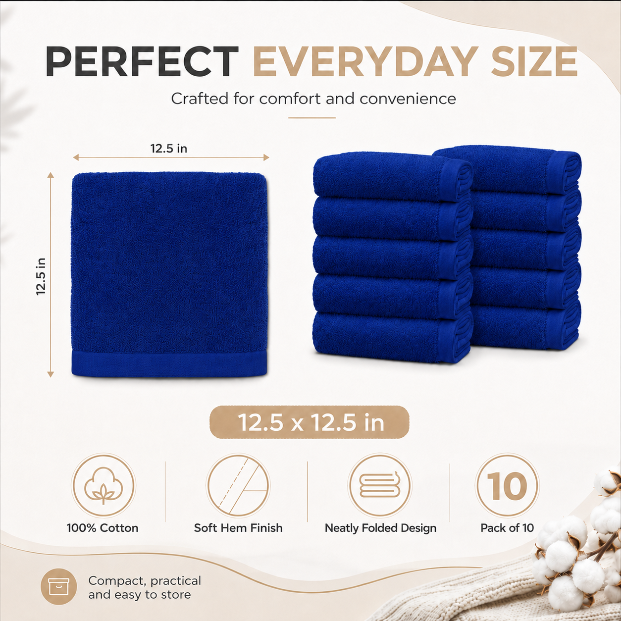 100% Cotton Washcloth Navy Blue Pack of 10