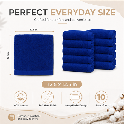 100% Cotton Washcloth Navy Blue Pack of 10