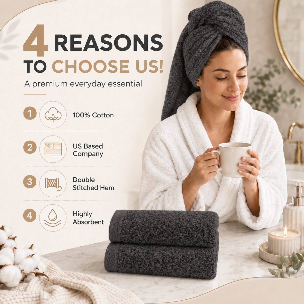 Ameri-Homes Washcloths Pack of 10, 100% Ring Spun Cotton Drak Gray