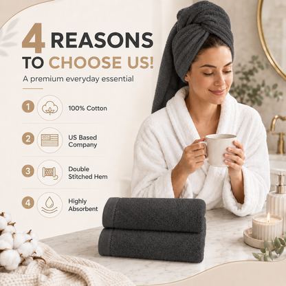 Ameri-Homes Washcloths Pack of 10, 100% Ring Spun Cotton Drak Gray