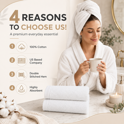 Ameri-Homes Washcloths Pack of 10, 100% Ring Spun Cotton White