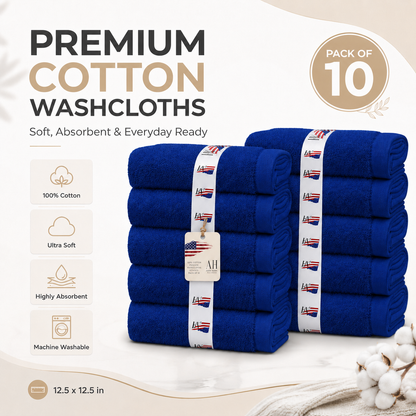 100% Cotton Washcloth Navy Blue Pack of 10