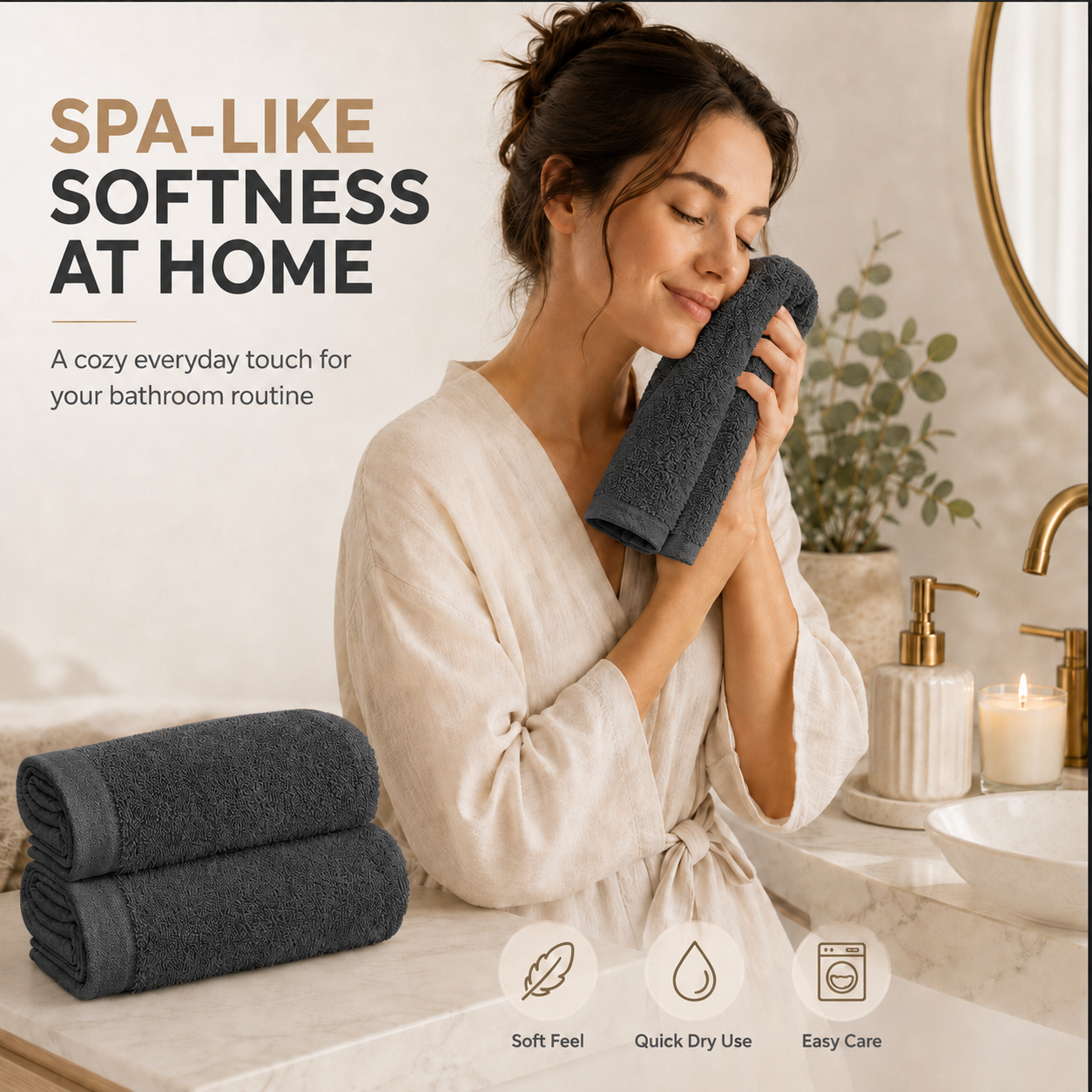 Ameri-Homes Washcloths Pack of 10, 100% Ring Spun Cotton Drak Gray