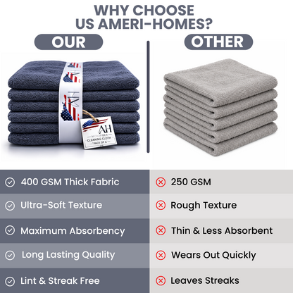 Ameri-Homes Microfiber Cleaning Cloths 12x12 Inch (Compact Size), Pack of 6 Gray