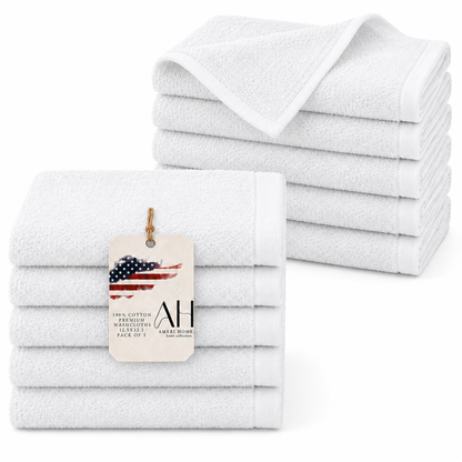 Ameri-Homes Washcloths Pack of 10, 100% Ring Spun Cotton White