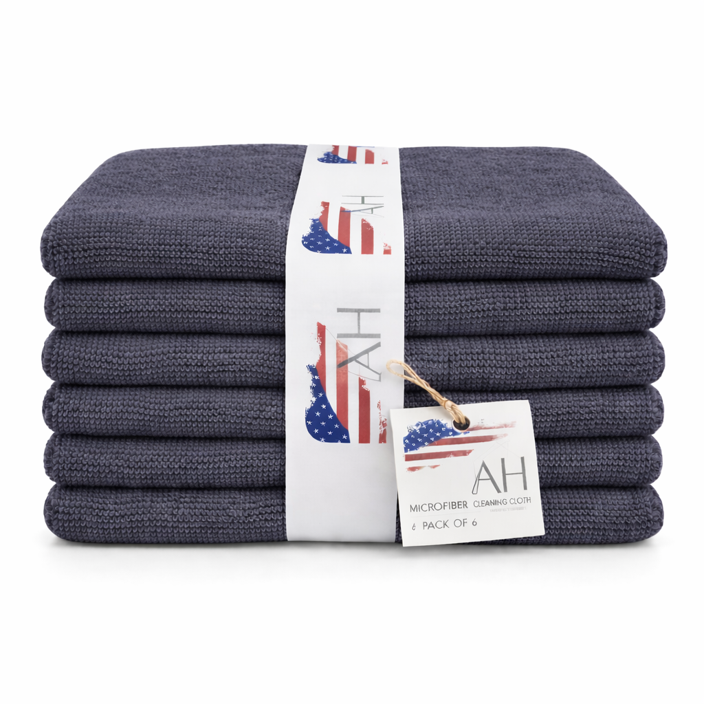 Ameri-Homes Microfiber Cleaning Cloths 12x12 Inch (Compact Size), Pack of 6 Gray